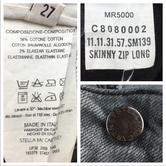 ☮️STELLA MCCARTNEY SKINNY ZIP LONG JEAN SKZE 27 - Picture 5 of 8